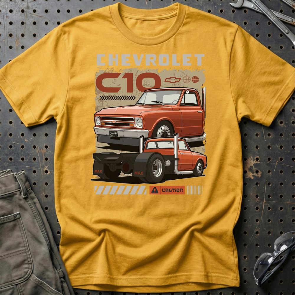 Chevrolet C10 Fast And Furios Cars - Unisex T-Shirt-Beklædning-Chevrolet-Guld-S-Garage Culture Shop- garage - man cave - merchandise