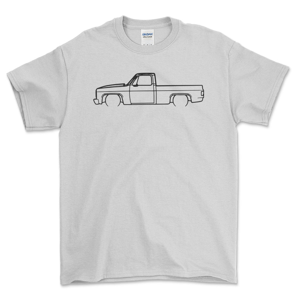 Chevrolet C10 Pickup 1985 Outline - Unisex T-Shirt , Bomuld-Beklædning-Chevrolet-Hvid-S-Forside-Garage Culture Shop- garage - man cave - merchandise