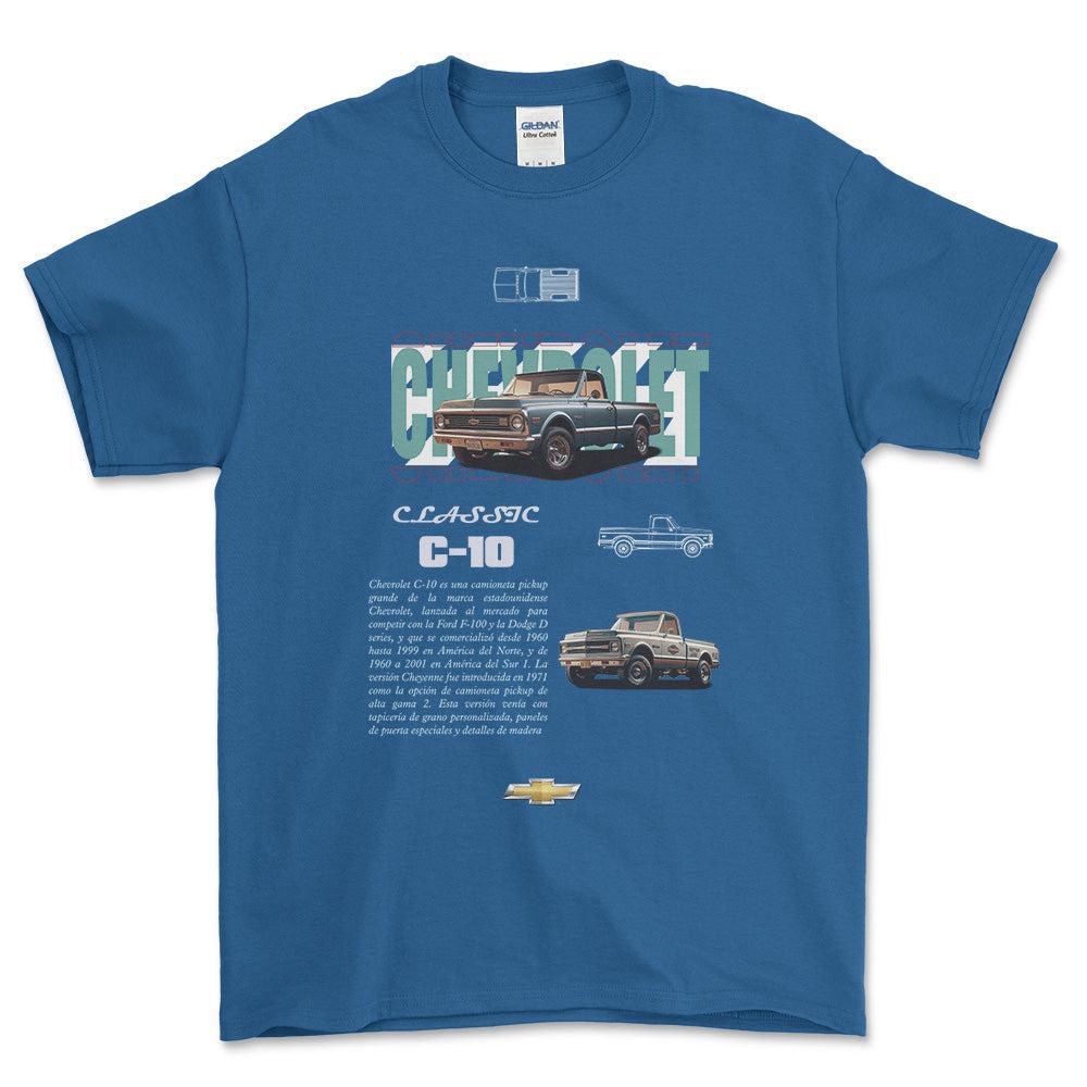 Chevrolet C10 - Unisex T-Shirt , Bomuld-Beklædning-Chevrolet-Blå Royal-S-Forside-Garage Culture Shop- garage - man cave - merchandise
