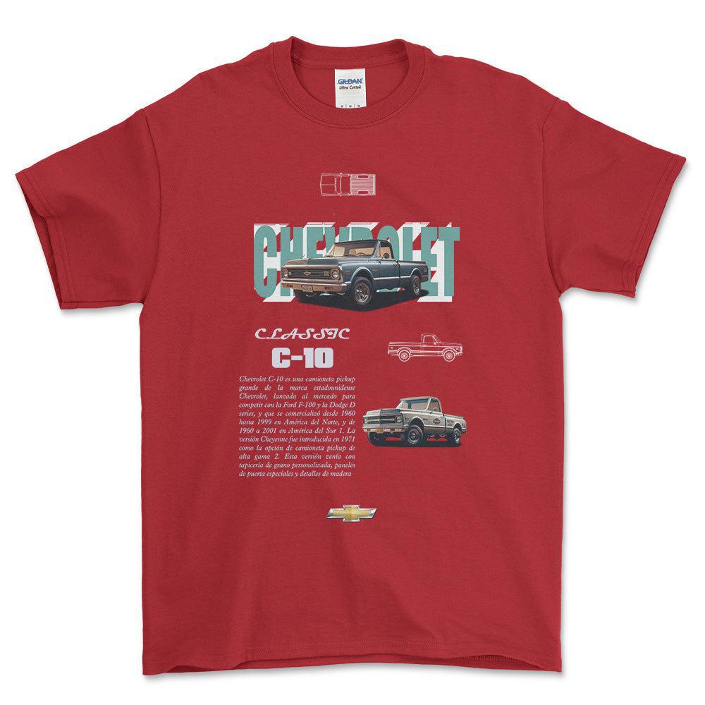 Chevrolet C10 - Unisex T-Shirt , Bomuld-Beklædning-Chevrolet-Rød-S-Forside-Garage Culture Shop- garage - man cave - merchandise