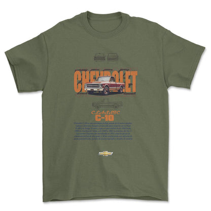 Chevrolet C10 - Unisex T-Shirt , Bomuld-Beklædning-Chevrolet-Grøn Militær-S-Forside-Garage Culture Shop- garage - man cave - merchandise