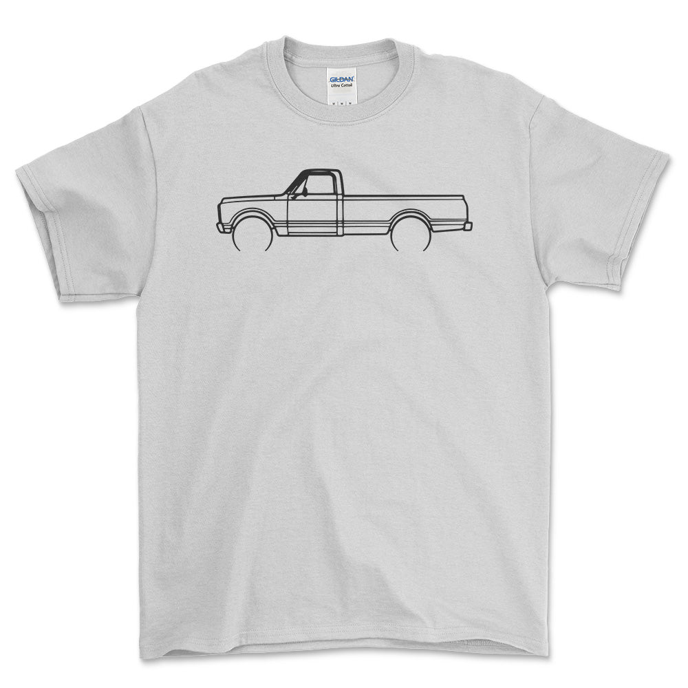 Chevrolet C20 Pickup 1969 Outline - Unisex T-Shirt , Bomuld-Beklædning-Chevrolet-Hvid-S-Forside-Garage Culture Shop- garage - man cave - merchandise