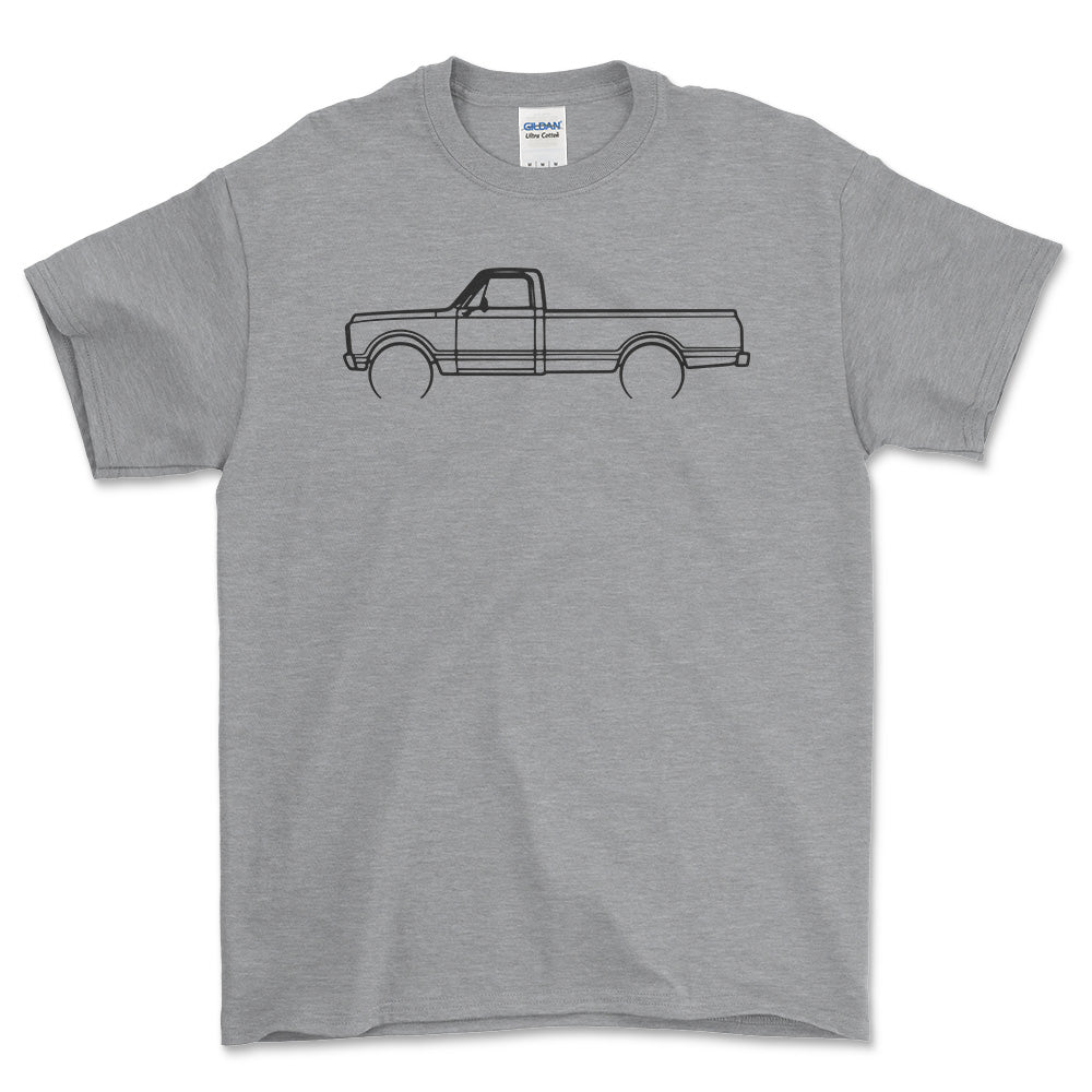 Chevrolet C20 Pickup 1969 Outline - Unisex T-Shirt , Bomuld-Beklædning-Chevrolet-Grå Sport-S-Forside-Garage Culture Shop- garage - man cave - merchandise