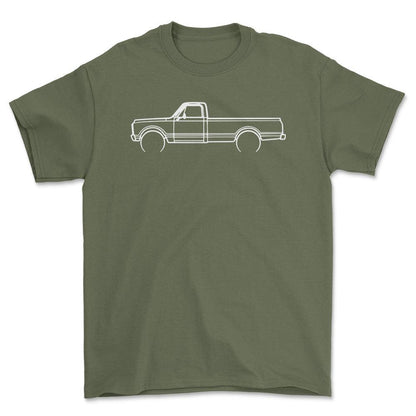 Chevrolet C20 Pickup 1969 Outline - Unisex T-Shirt , Bomuld-Beklædning-Chevrolet-Grøn Militær-S-Forside-Garage Culture Shop- garage - man cave - merchandise