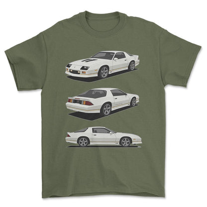 Chevrolet Camaro 3 gen IROC-Z - One Line Style Unisex T-Shirt-Beklædning-Chevrolet-Grøn Militær-S-Forside-Garage Culture Shop- garage - man cave - merchandise