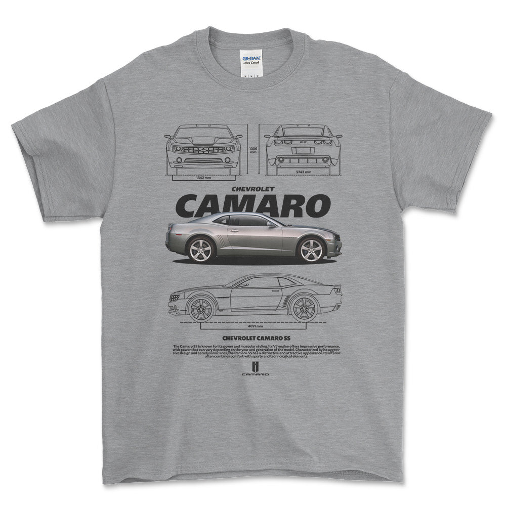 Chevrolet Camaro - Unisex T-Shirt , Bomuld-Beklædning-Chevrolet-Grå Sport-S-Forside-Garage Culture Shop- garage - man cave - merchandise