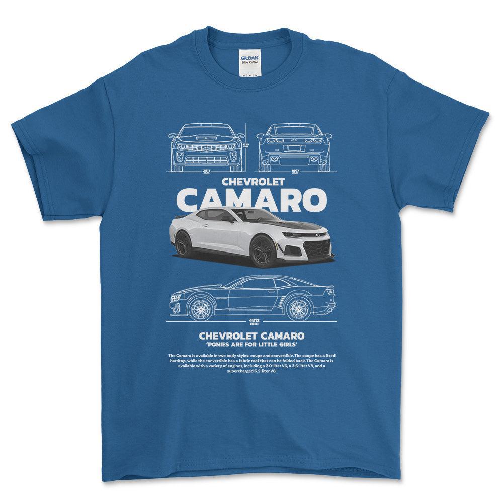Chevrolet Camaro - Unisex T-Shirt , Bomuld-Beklædning-Chevrolet-Blå Royal-S-Forside-Garage Culture Shop- garage - man cave - merchandise