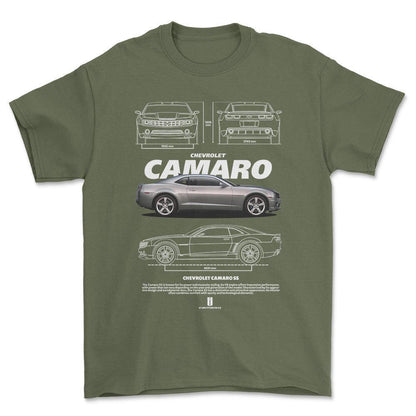 Chevrolet Camaro - Unisex T-Shirt , Bomuld-Beklædning-Chevrolet-Grøn Militær-S-Forside-Garage Culture Shop- garage - man cave - merchandise