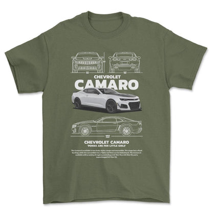 Chevrolet Camaro - Unisex T-Shirt , Bomuld-Beklædning-Chevrolet-Grøn Militær-S-Forside-Garage Culture Shop- garage - man cave - merchandise