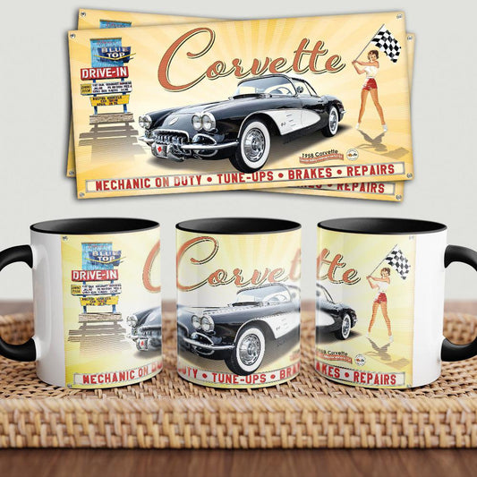 Chevrolet Corvette 58 "To Toner" Vintage Keramisk Krus-Krus-Chevrolet-Garage Culture Shop- garage - man cave - merchandise