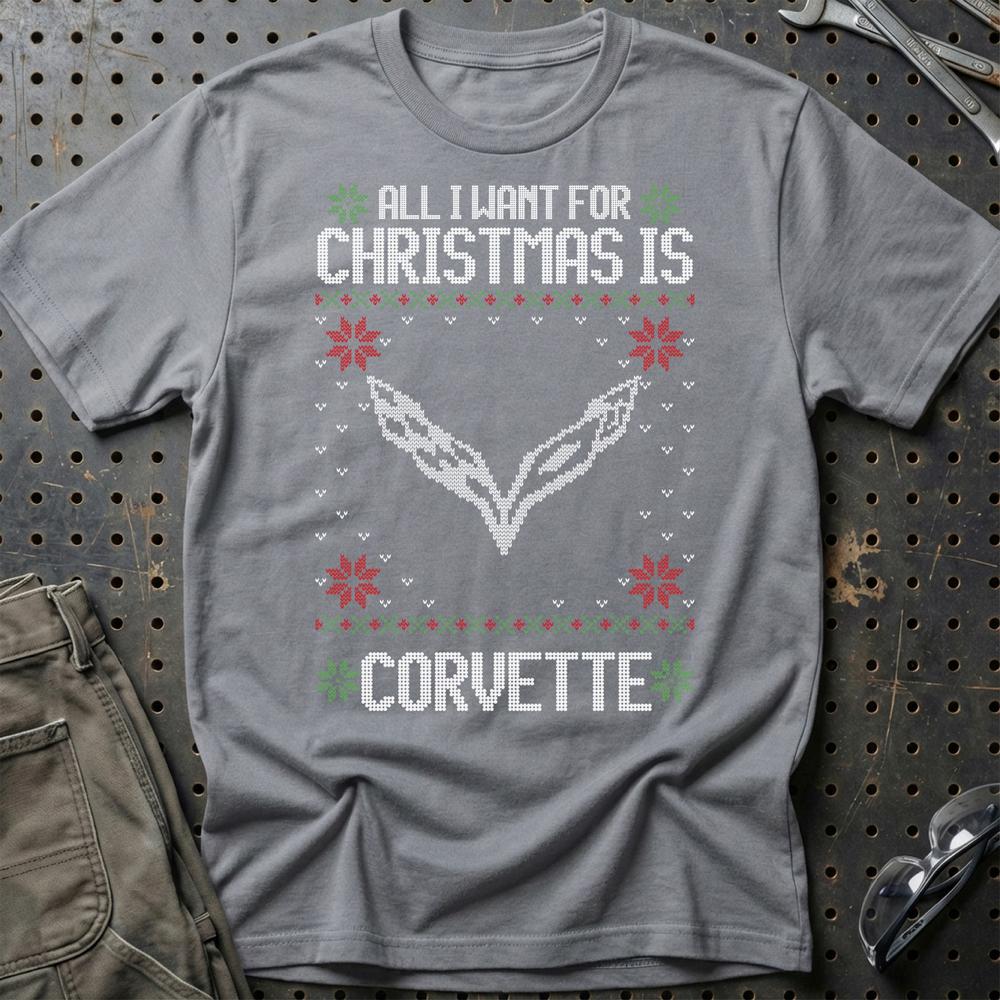 Chevrolet Corvette - All I Want For Christmas - Unisex T-Shirt , Bomuld-Beklædning-Chevrolet-Grå Sport-S-Garage Culture Shop- garage - man cave - merchandise