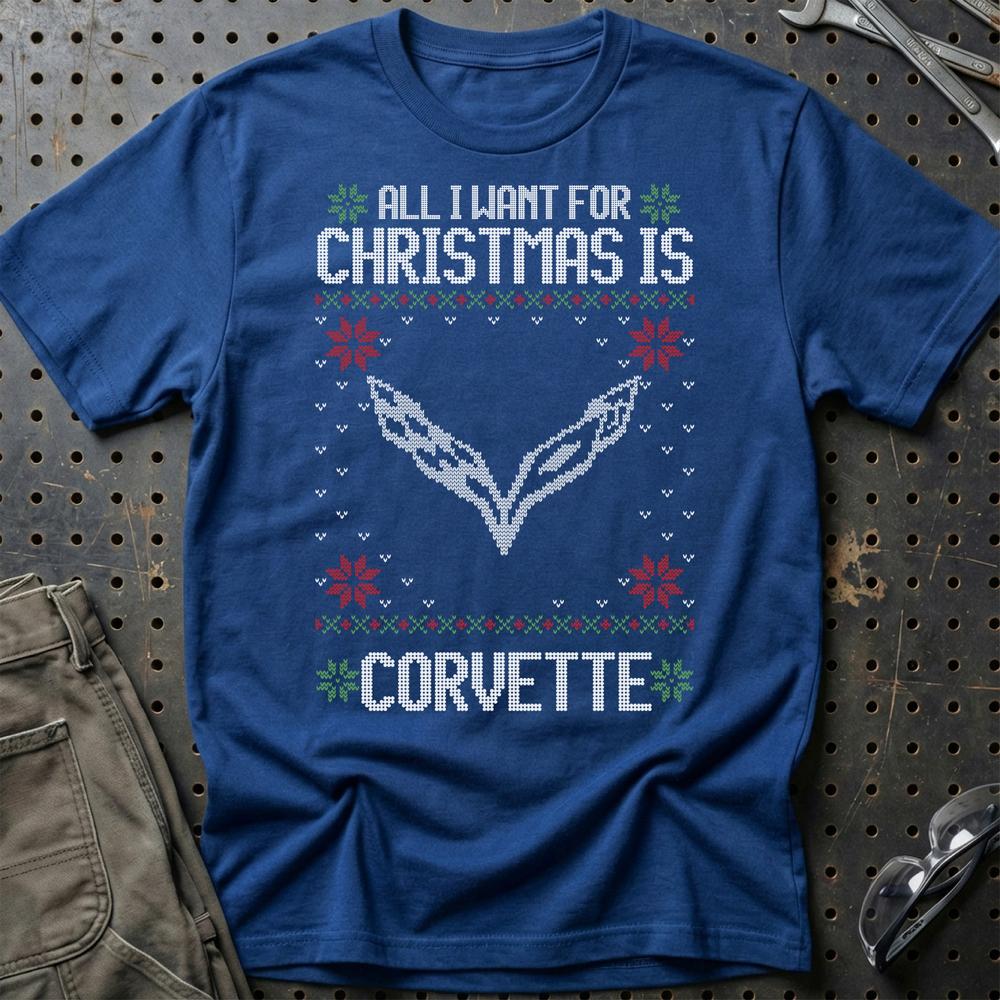 Chevrolet Corvette - All I Want For Christmas - Unisex T-Shirt , Bomuld-Beklædning-Chevrolet-Blå Royal-S-Garage Culture Shop- garage - man cave - merchandise