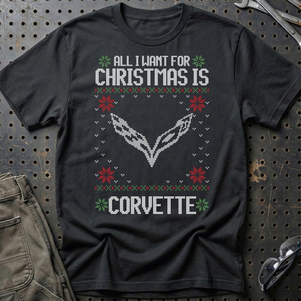 Chevrolet Corvette - All I Want For Christmas - Unisex T-Shirt , Bomuld-Beklædning-Chevrolet-Sort-S-Garage Culture Shop- garage - man cave - merchandise