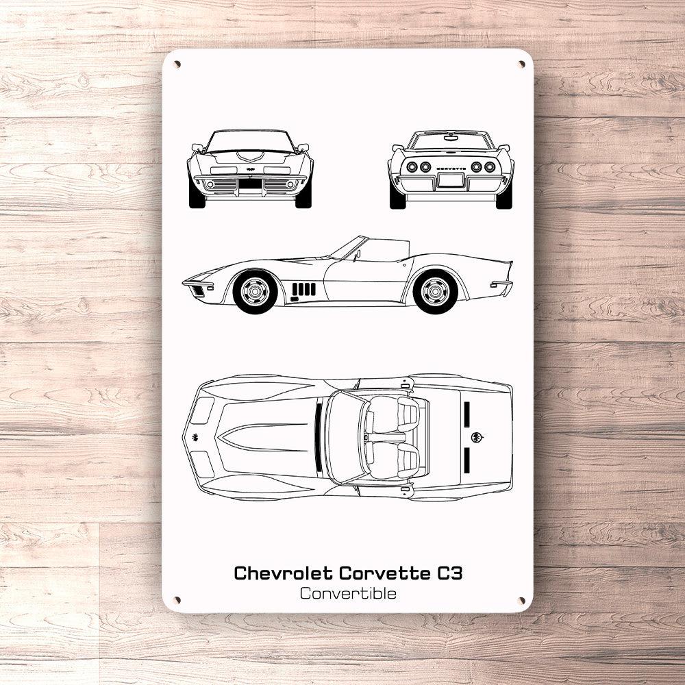 Chevrolet Corvette C3 Convertible Blueprint Skilte, Musemåtte, Dørmåtte-Blueprint-Chevrolet-Garage Culture Shop- garage - man cave - merchandise