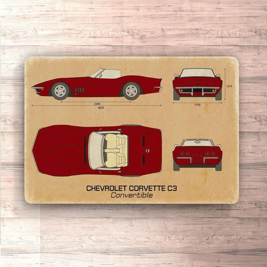 Chevrolet Corvette C3 Convertible Blueprint Skilte, Musemåtte, Dørmåtte-Blueprint-Chevrolet-Garage Culture Shop- garage - man cave - merchandise