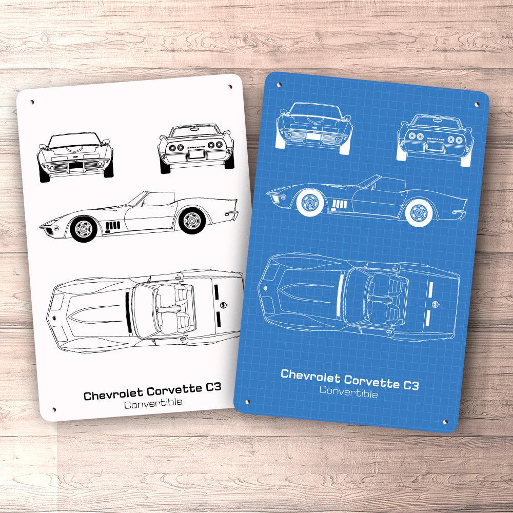 Chevrolet Corvette C3 Convertible Blueprint Skilte, Musemåtte, Dørmåtte-Blueprint-Chevrolet-Garage Culture Shop- garage - man cave - merchandise