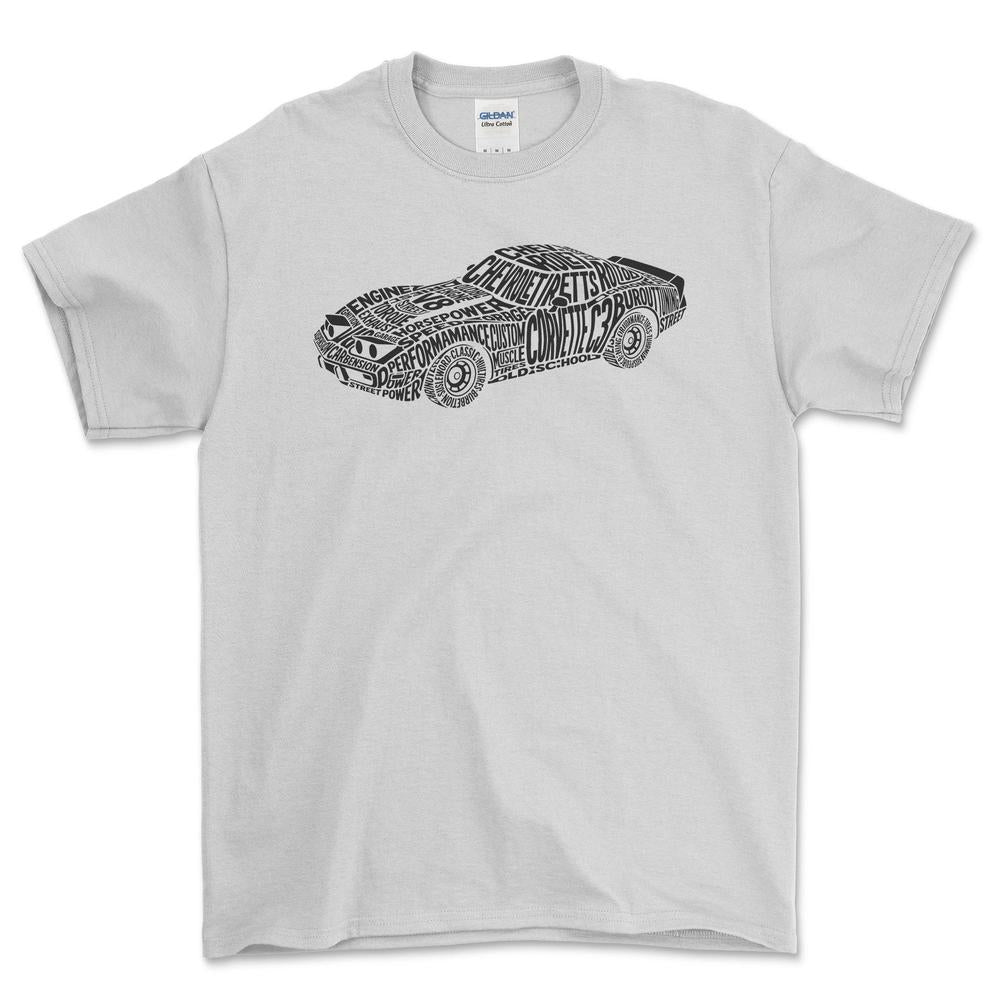 Chevrolet Corvette C3 Old School Typography T-Shirt-Beklædning-Chevrolet-Hvid-S-Garage Culture Shop- garage - man cave - merchandise
