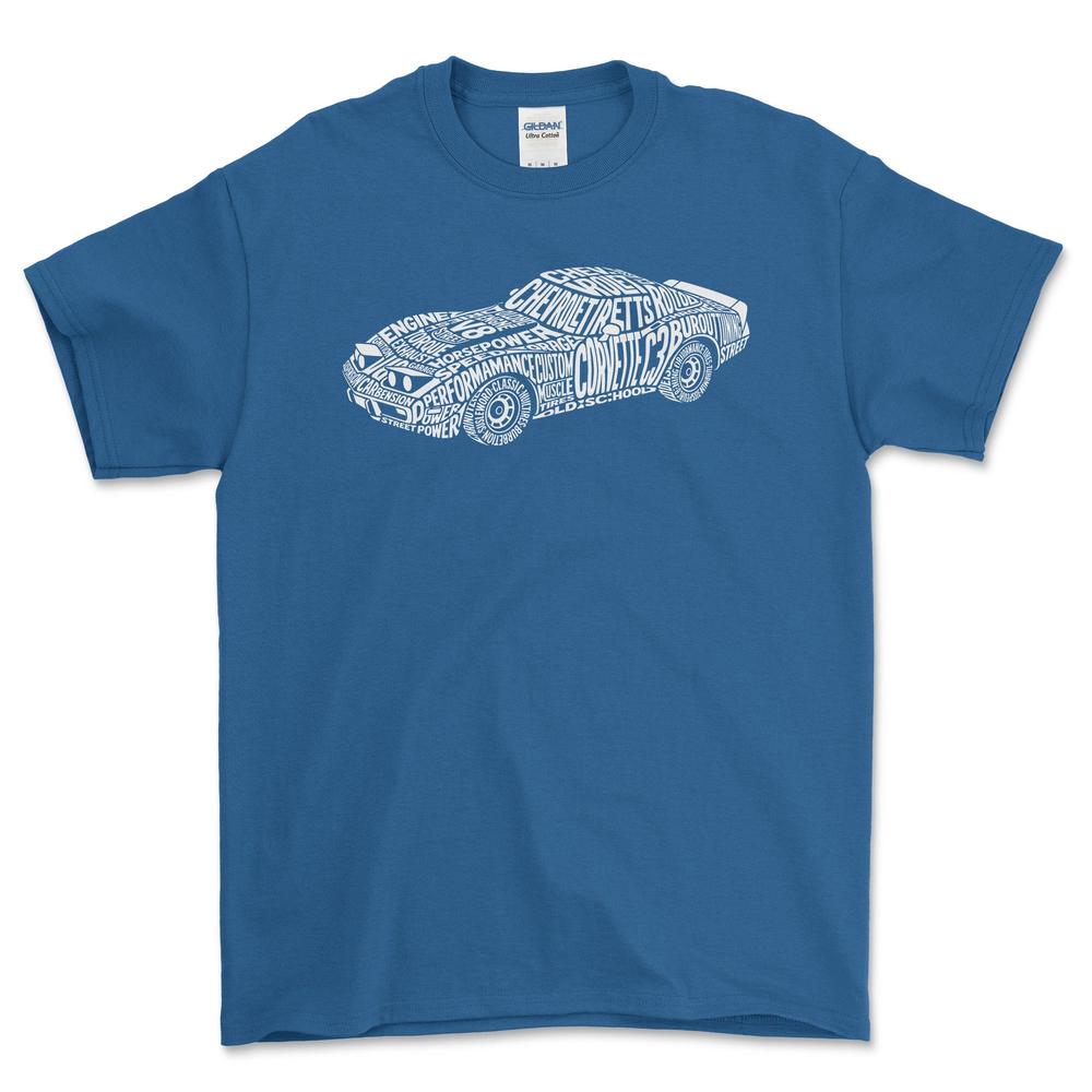 Chevrolet Corvette C3 Old School Typography T-Shirt-Beklædning-Chevrolet-Blå Royal-S-Garage Culture Shop- garage - man cave - merchandise