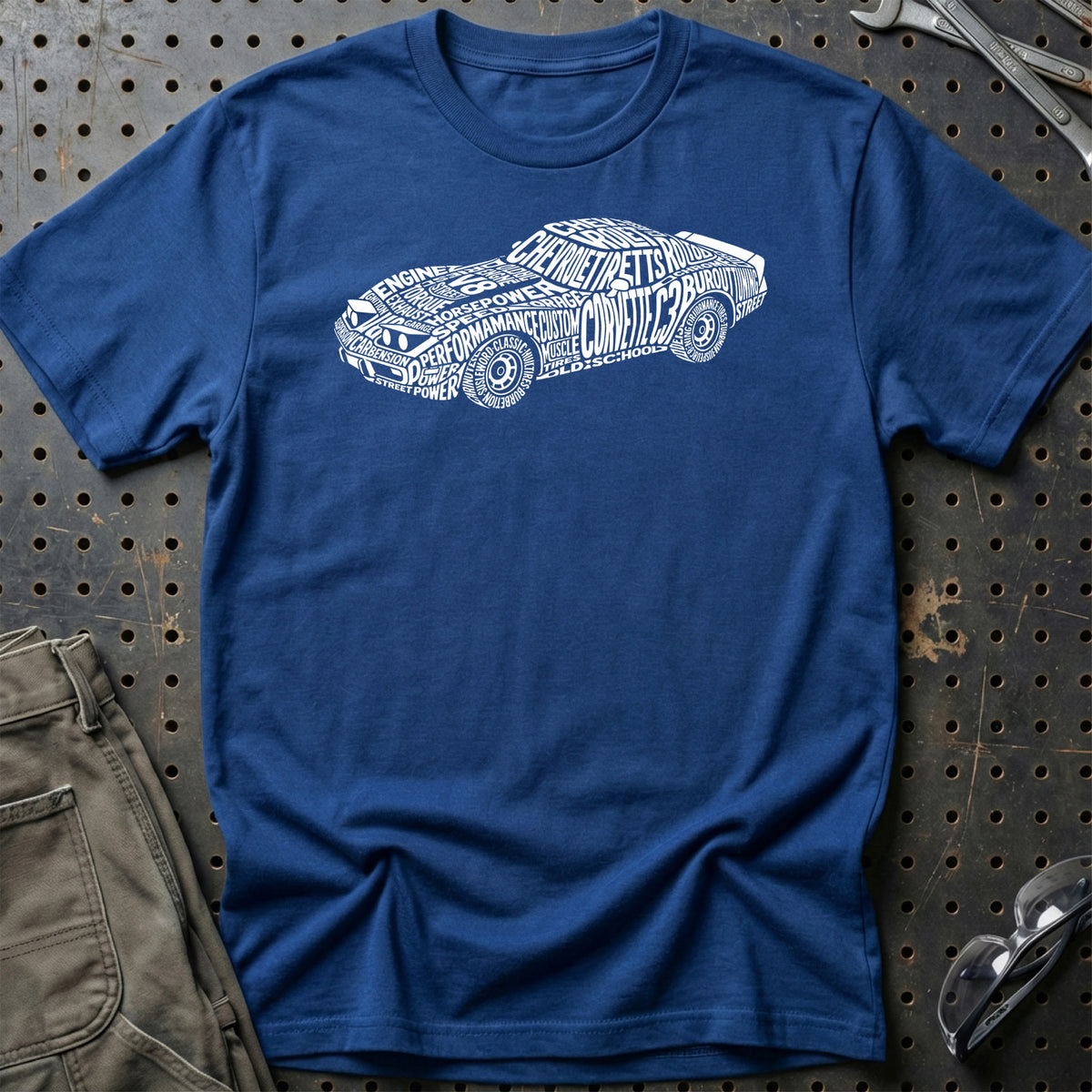 
Chevrolet Corvette C3 Old School Typography T-Shirt – Blå Royal
