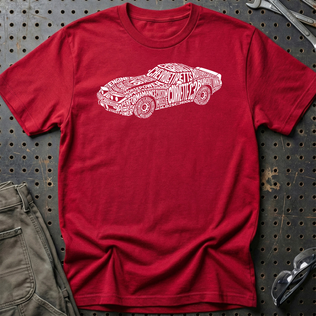 
Chevrolet Corvette C3 Old School Typography T-Shirt – Rød