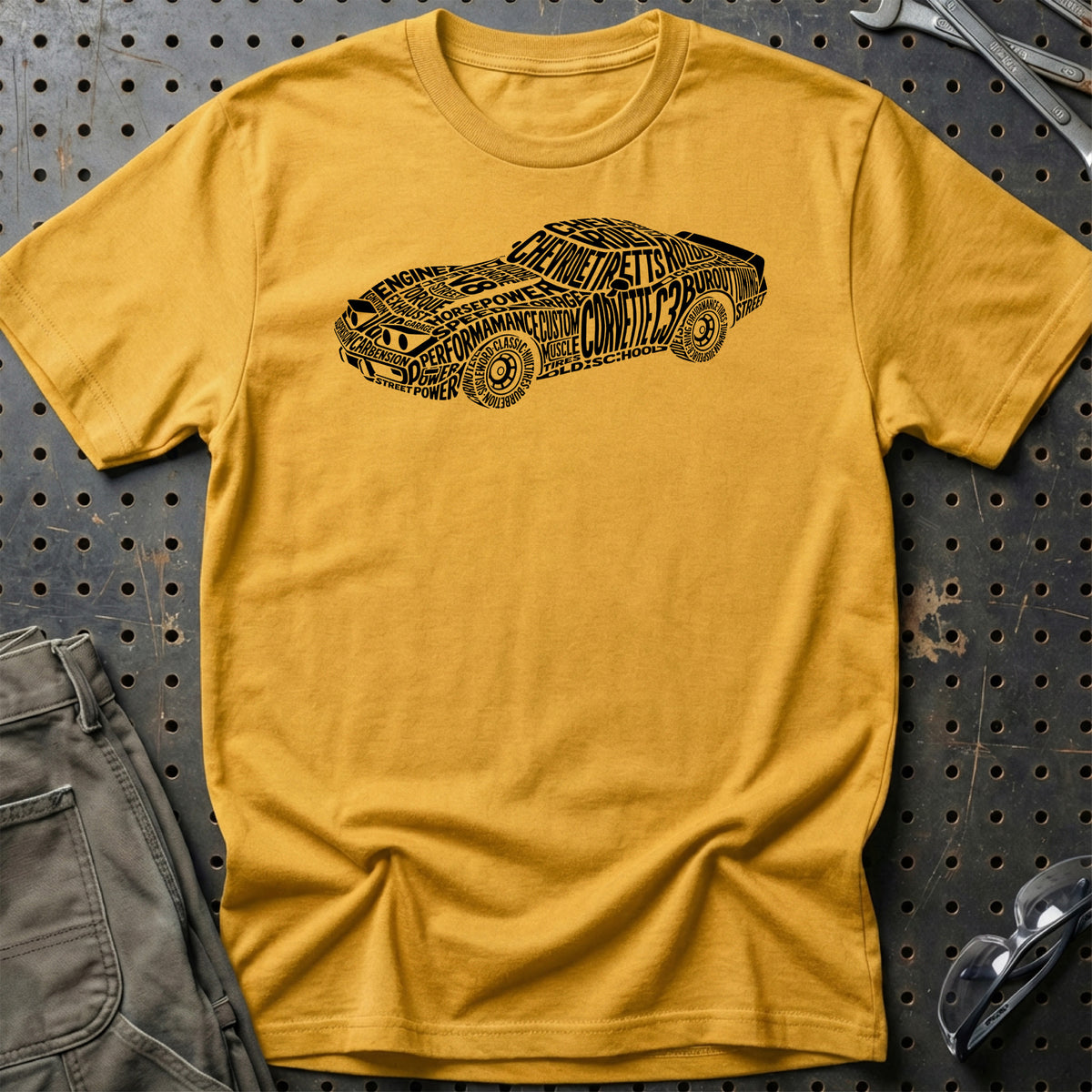 
Chevrolet Corvette C3 Old School Typography T-Shirt – Guld