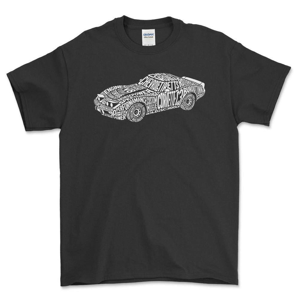 Chevrolet Corvette C3 Old School Typography T-Shirt-Beklædning-Chevrolet-Sort-S-Garage Culture Shop- garage - man cave - merchandise