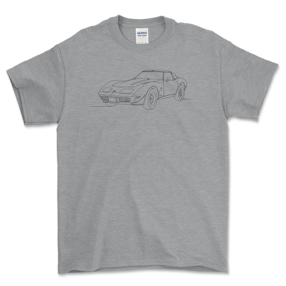Chevrolet Corvette C3 - One Line Style T-Shirt-Beklædning-Chevrolet-Grå Sport-S-Garage Culture Shop- garage - man cave - merchandise