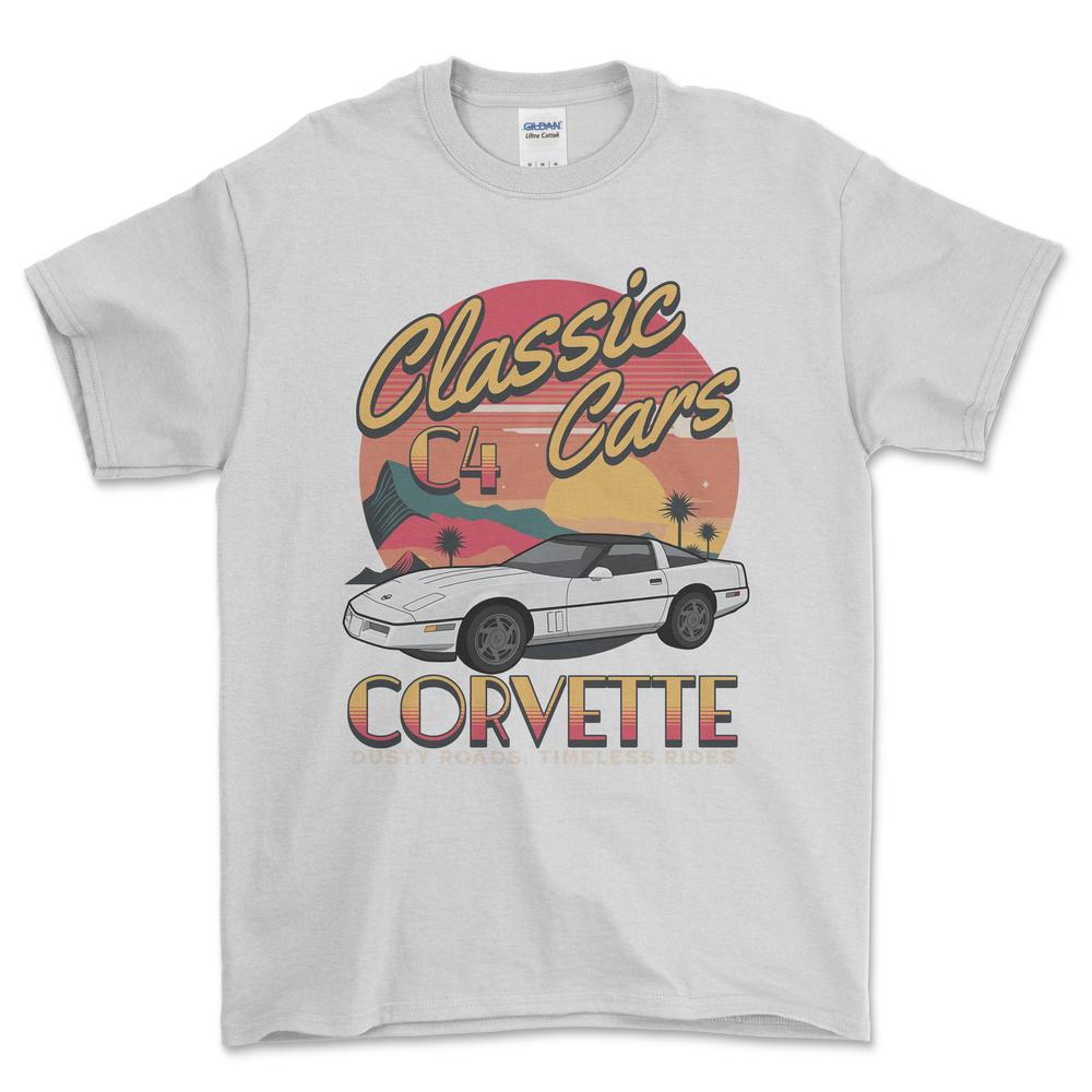 Chevrolet Corvette C4 Classic Cars - Unisex T-Shirt , Bomuld-Beklædning-Chevrolet-Hvid-S-Forside-Garage Culture Shop- garage - man cave - merchandise