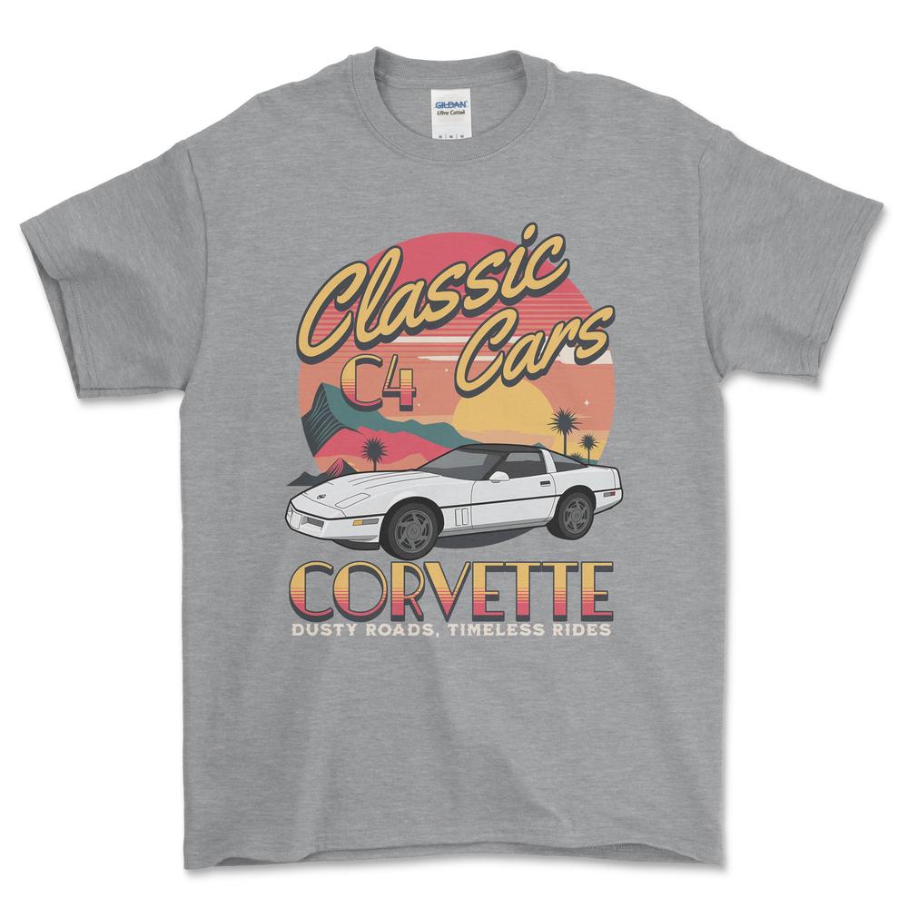 Chevrolet Corvette C4 Classic Cars - Unisex T-Shirt , Bomuld-Beklædning-Chevrolet-Grå Sport-S-Forside-Garage Culture Shop- garage - man cave - merchandise