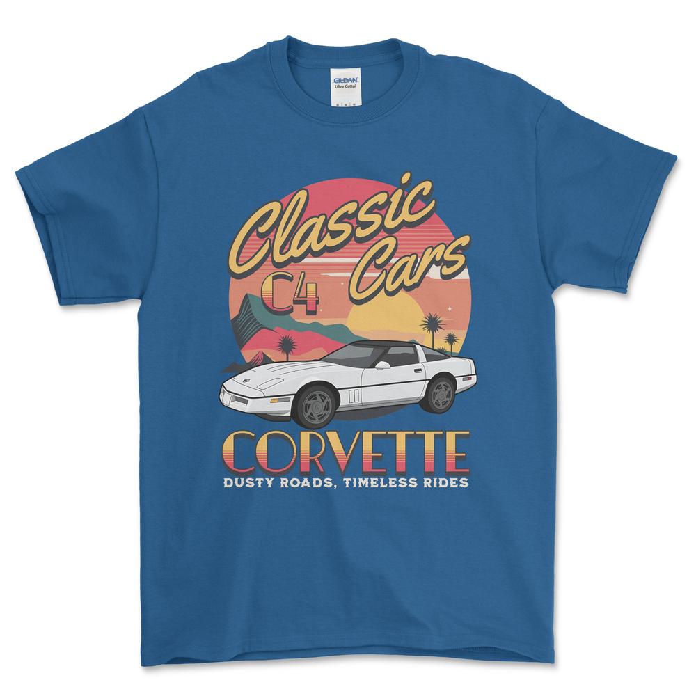 Chevrolet Corvette C4 Classic Cars - Unisex T-Shirt , Bomuld-Beklædning-Chevrolet-Blå Royal-S-Forside-Garage Culture Shop- garage - man cave - merchandise