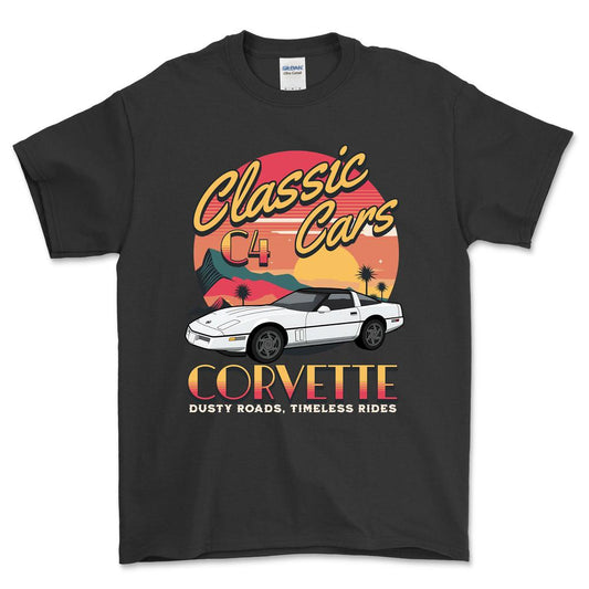 Chevrolet Corvette C4 Classic Cars - Unisex T-Shirt , Bomuld-Beklædning-Chevrolet-Sort-S-Forside-Garage Culture Shop- garage - man cave - merchandise