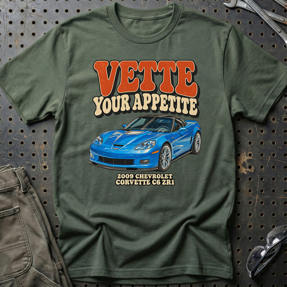 
Chevrolet Corvette C6 ZR1 2009 – Vette Your Appetite T-Shirt – Grøn Militær