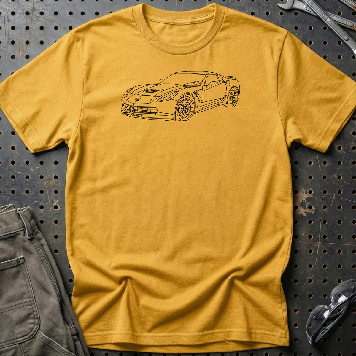 
Chevrolet Corvette C7 Z06 - One Line Style Unisex T-Shirt – Guld