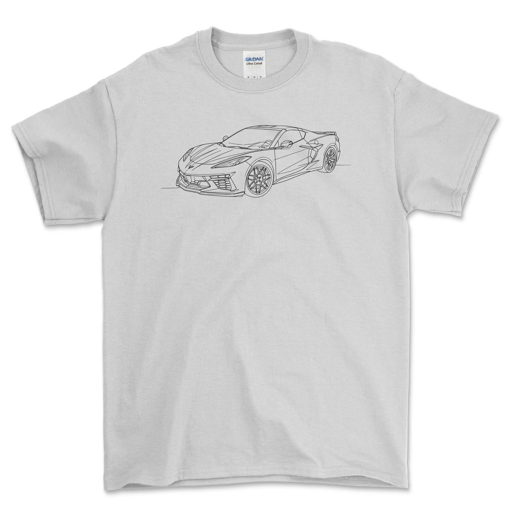 Chevrolet Corvette C8 - One Line Style T-Shirt-Beklædning-Chevrolet-Hvid-S-Garage Culture Shop- garage - man cave - merchandise