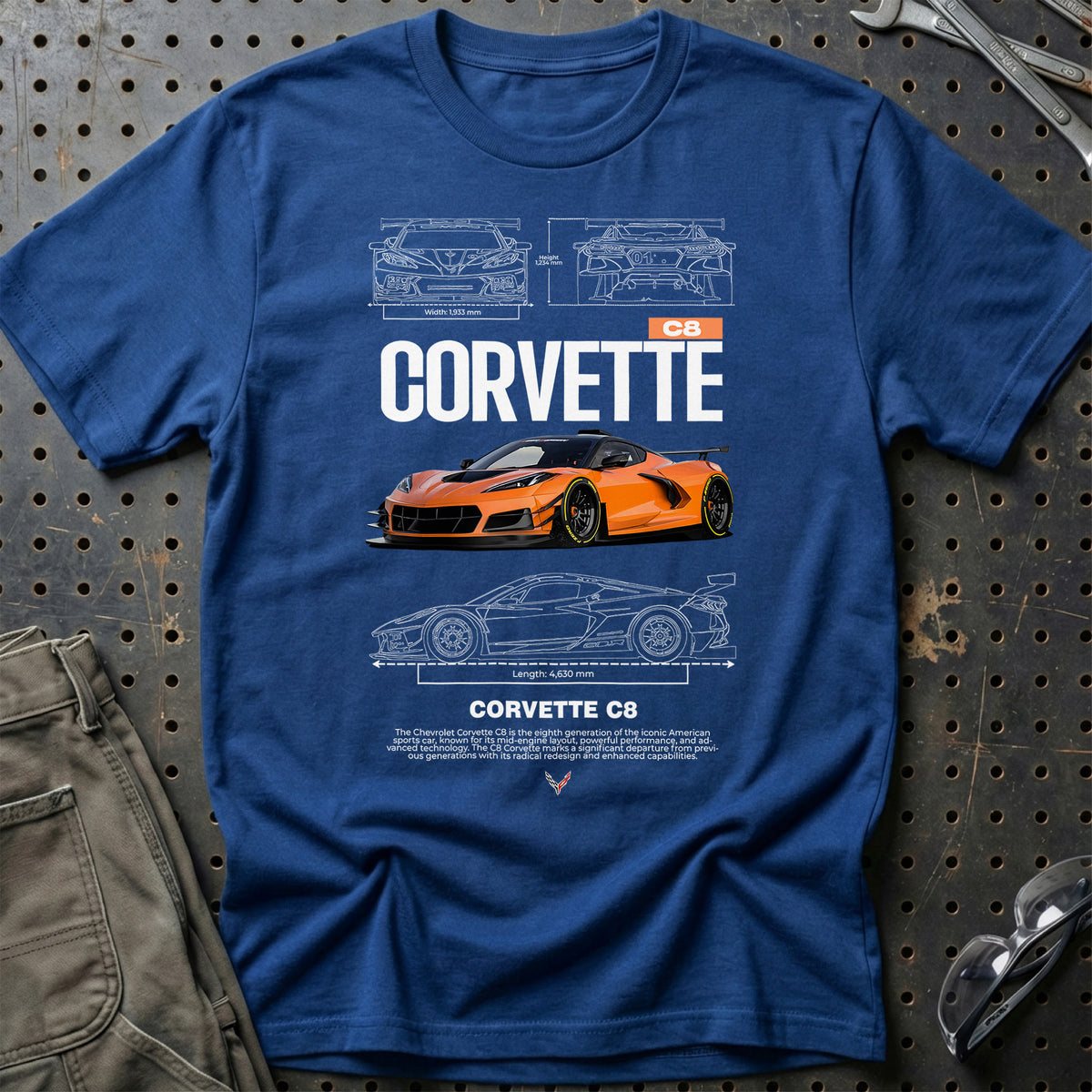 
Chevrolet Corvette C8 T-Shirt – Blå Royal