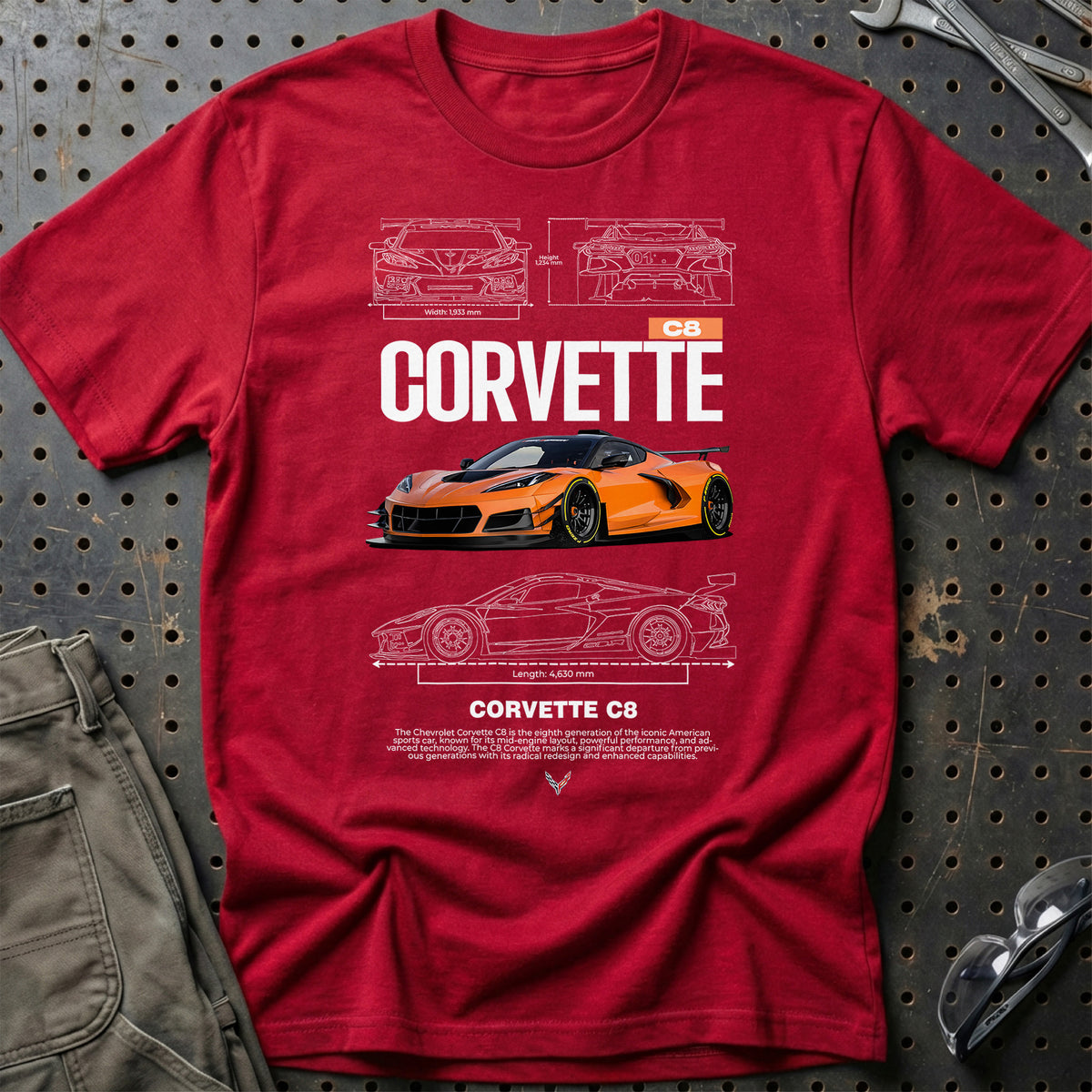 
Chevrolet Corvette C8 T-Shirt – Rød