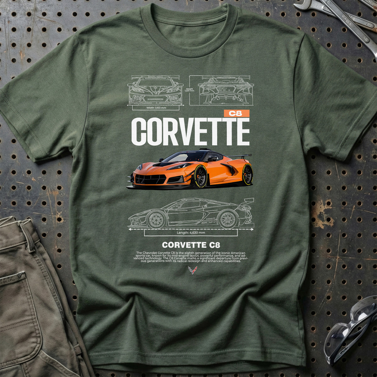
Chevrolet Corvette C8 T-Shirt – Grøn Militær