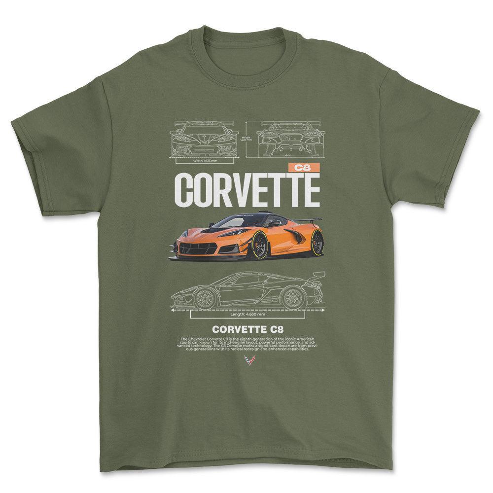Chevrolet Corvette C8 - Unisex T-Shirt , Bomuld-Beklædning-Chevrolet-Grøn Militær-S-Garage Culture Shop- garage - man cave - merchandise