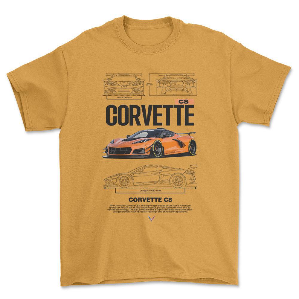 Chevrolet Corvette C8 - Unisex T-Shirt , Bomuld-Beklædning-Chevrolet-Guld-S-Forside-Garage Culture Shop- garage - man cave - merchandise