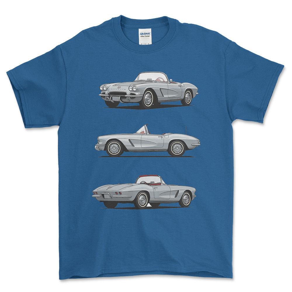 Chevrolet Corvette Convertible 1962 T-Shirt-Beklædning-Chevrolet-Blå Royal-S-Garage Culture Shop- garage - man cave - merchandise