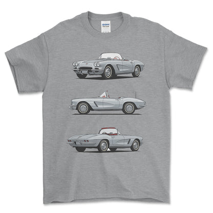 Chevrolet Corvette Convertible 1962 - Unisex T-Shirt-Beklædning-Chevrolet-Grå Sport-S-Forside-Garage Culture Shop- garage - man cave - merchandise