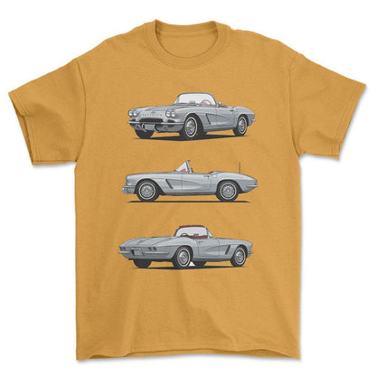 Chevrolet Corvette Convertible 1962 - Unisex T-Shirt-Beklædning-Chevrolet-Guld-S-Forside-Garage Culture Shop- garage - man cave - merchandise
