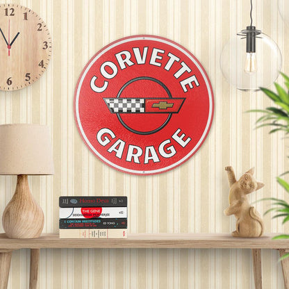 Chevrolet Corvette Garages, Runde Skilte , Musemåtte Rundt , Kop Underlag, Underlagssæt-Runde Skilte-Chevrolet-Garage Culture Shop- garage - man cave - merchandise