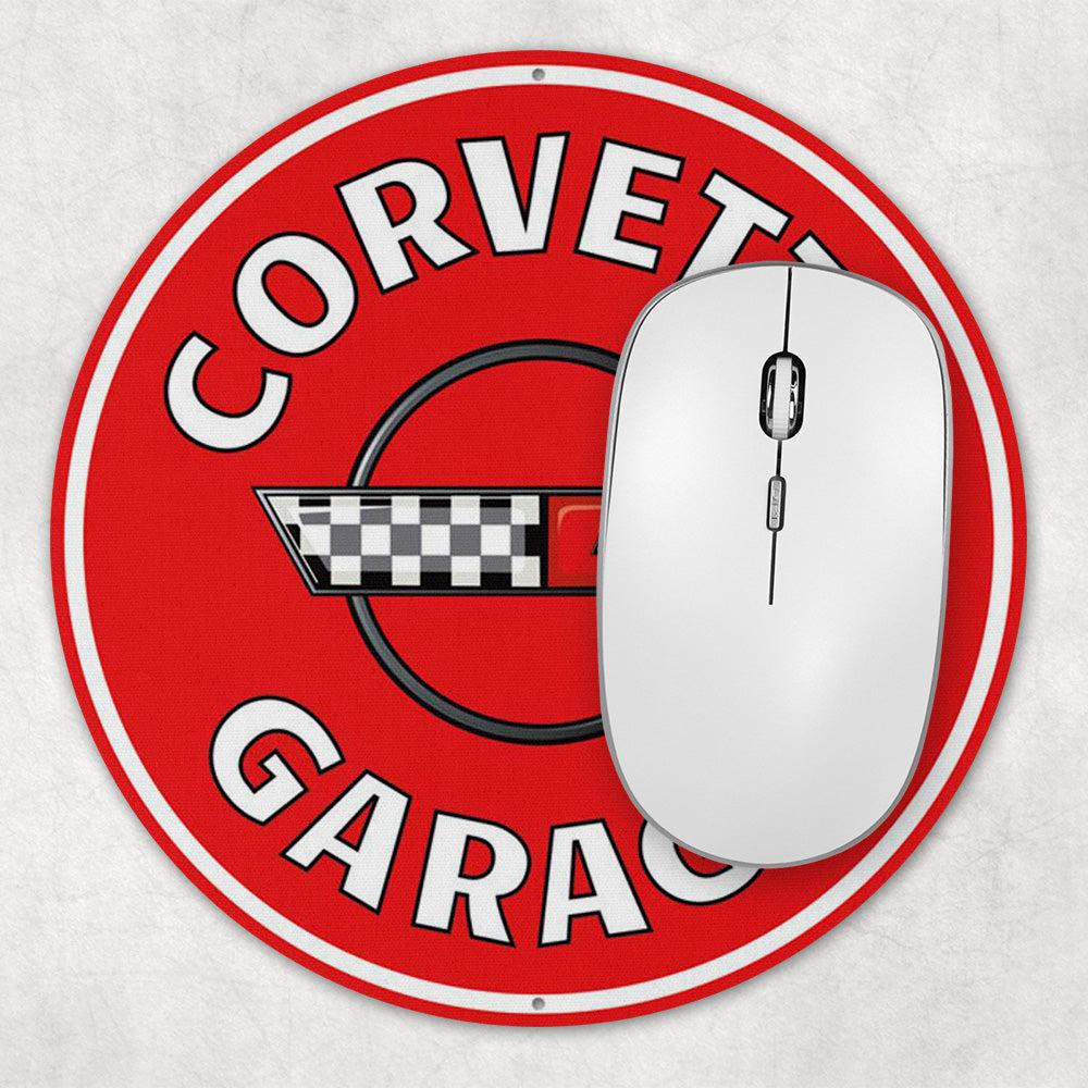 Chevrolet Corvette Garages, Runde Skilte , Musemåtte Rundt , Kop Underlag, Underlagssæt-Runde Skilte-Chevrolet-Garage Culture Shop- garage - man cave - merchandise