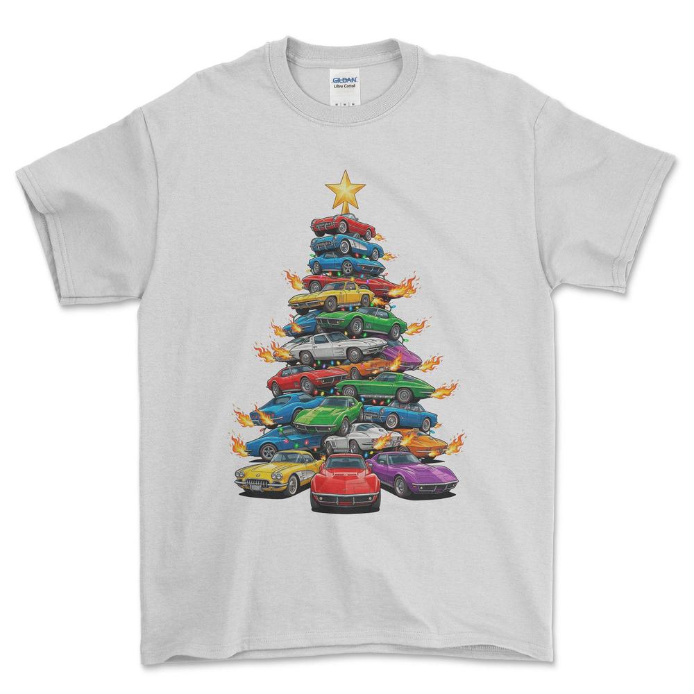 Chevrolet Corvette Juletræ Christmas Tree - Unisex T-Shirt-Beklædning-Chevrolet-Hvid-S-Forside-Garage Culture Shop- garage - man cave - merchandise