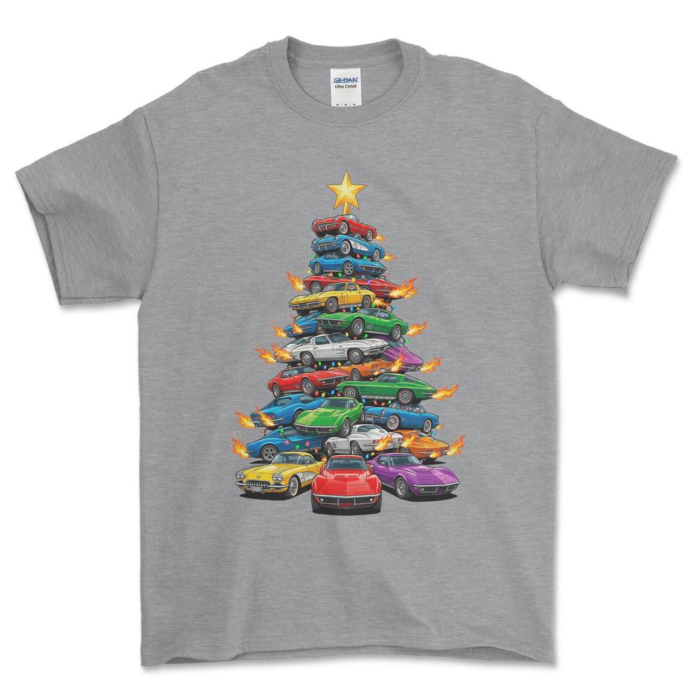 Chevrolet Corvette Juletræ Christmas Tree - Unisex T-Shirt-Beklædning-Chevrolet-Grå Sport-S-Forside-Garage Culture Shop- garage - man cave - merchandise