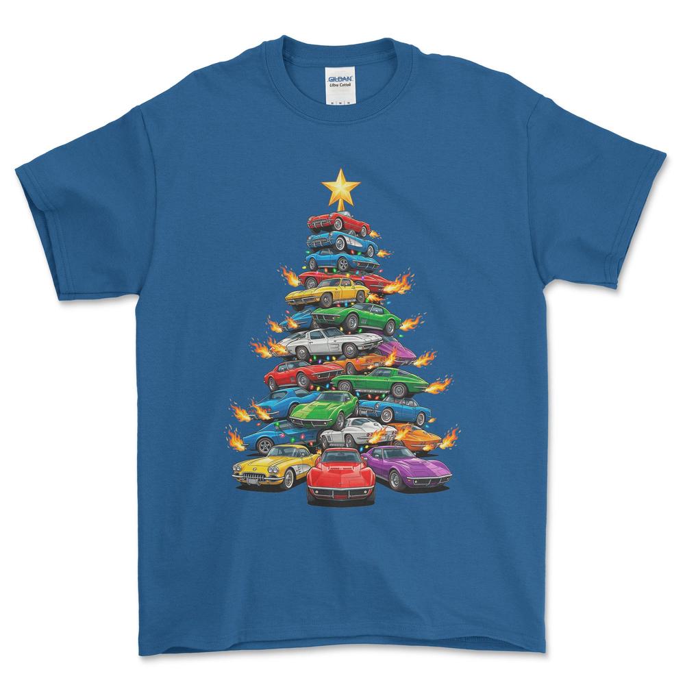 Chevrolet Corvette Juletræ Christmas Tree - Unisex T-Shirt-Beklædning-Chevrolet-Blå Royal-S-Forside-Garage Culture Shop- garage - man cave - merchandise