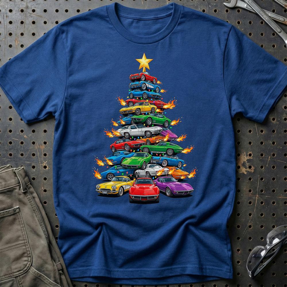 Chevrolet Corvette Juletræ Christmas Tree - Unisex T-Shirt-Beklædning-Chevrolet-Blå Royal-S-Garage Culture Shop- garage - man cave - merchandise