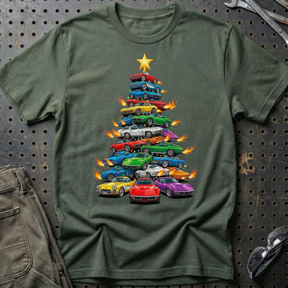 Chevrolet Corvette Juletræ Christmas Tree - Unisex T-Shirt-Beklædning-Chevrolet-Grøn Militær-S-Garage Culture Shop- garage - man cave - merchandise