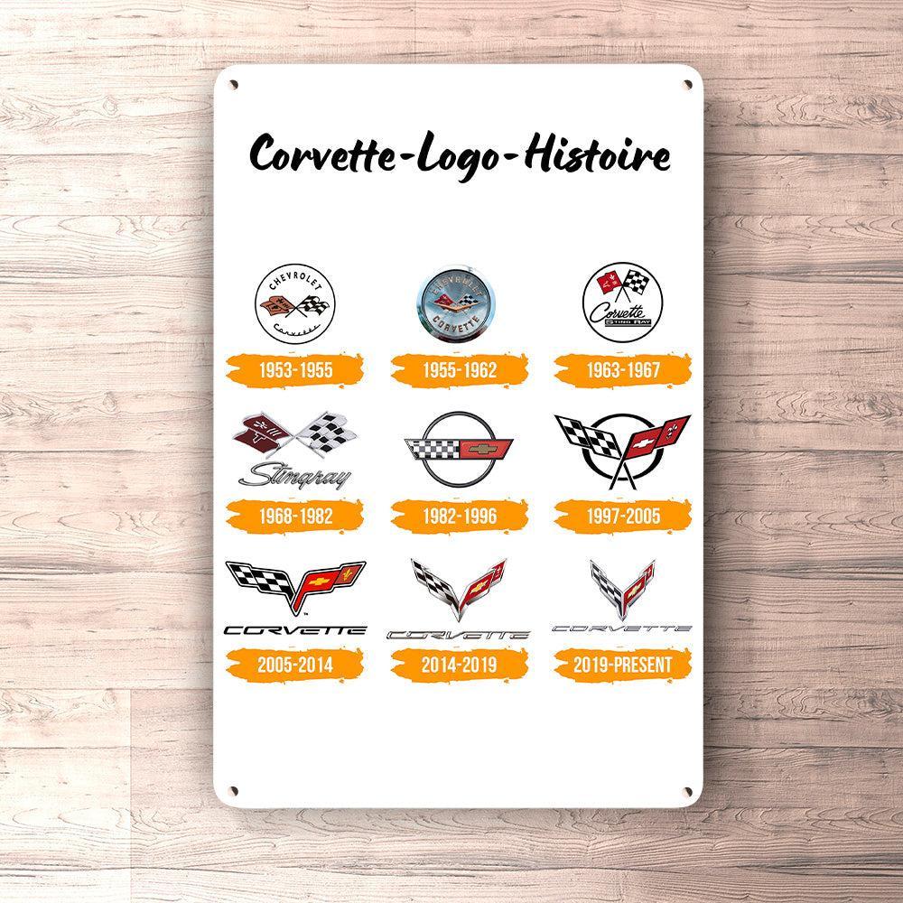 Chevrolet Corvette Logo Histoire Skilte, Musemåtte, Dørmåtte-Skilte-Chevrolet-Garage Culture Shop- garage - man cave - merchandise
